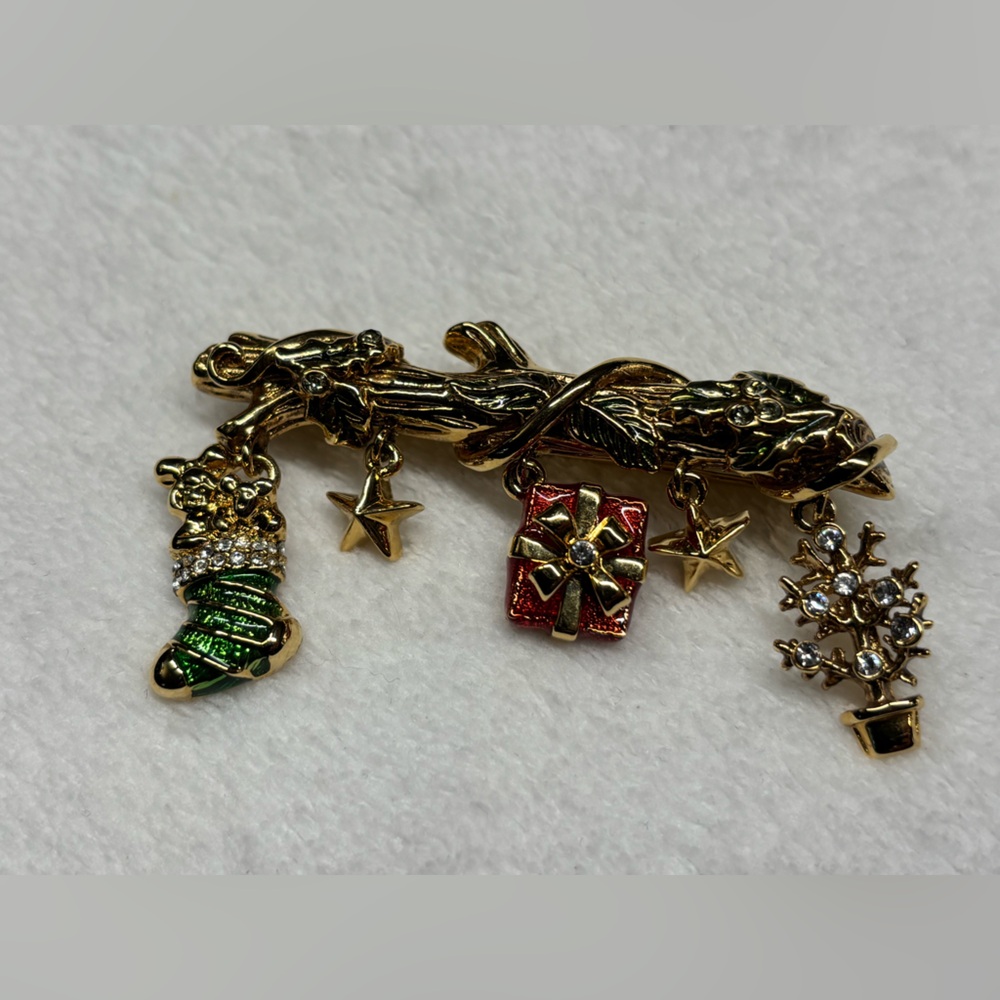 St John Gold and Green Holiday Charm Brooch.